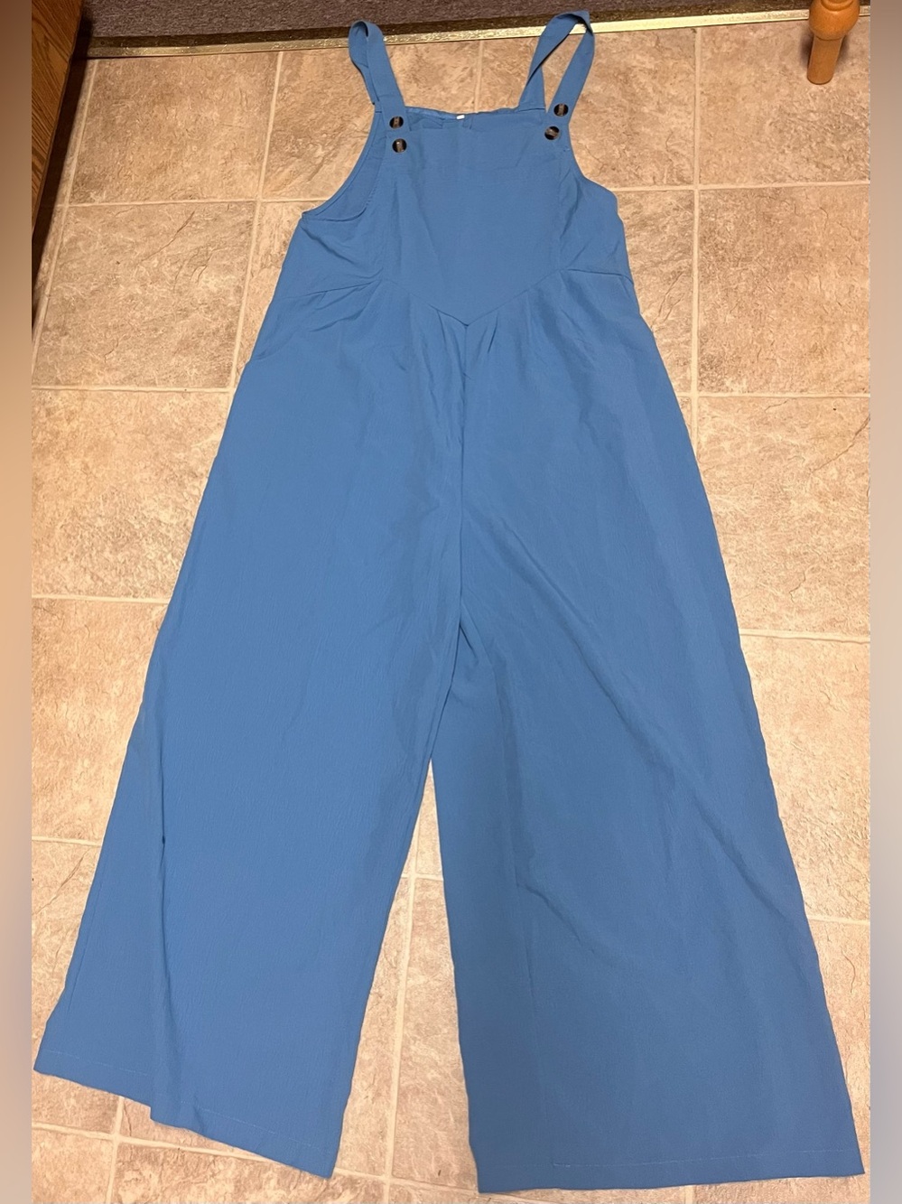 SHEIN Dusty Blue Wide-Leg Jumpsuit with Buttoned Bib
